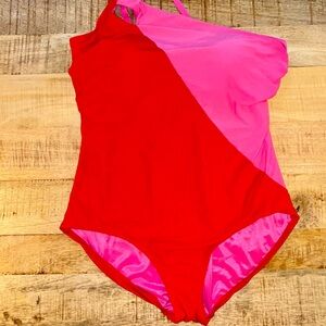 Lands' End Red and Pink One Piece Swimsuit